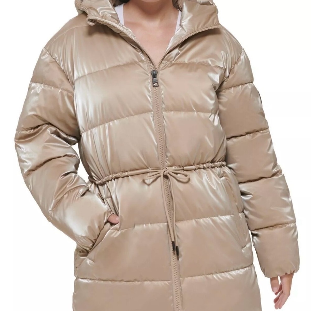 Calvin Klein Jeans Women's Quilted Puffer Hood Jacket in Khaki Size L NWT